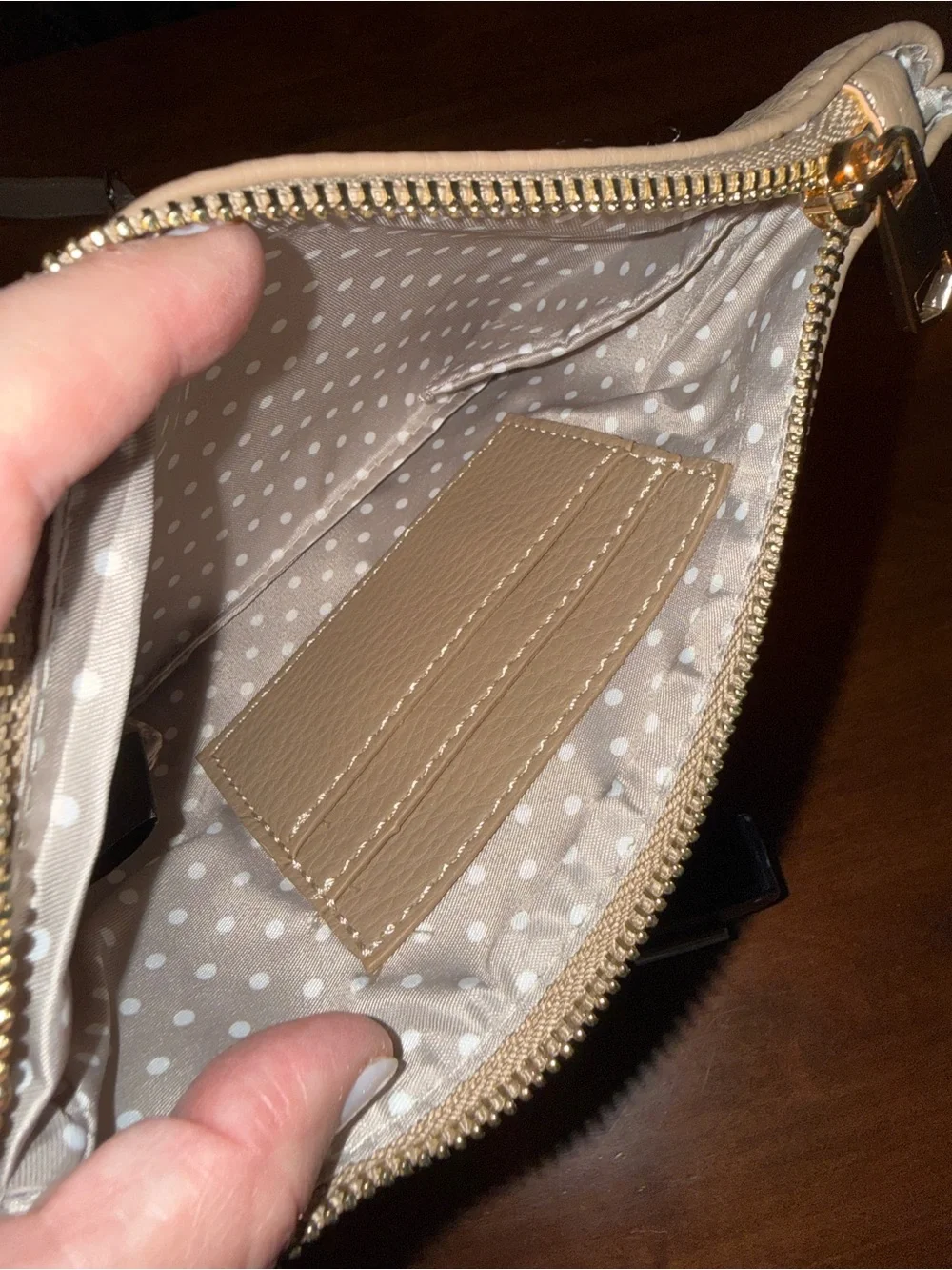 Isabelle Pebbled Hobo Shoulder Bag w/ Gold Hardware & Wristlet - Beige
